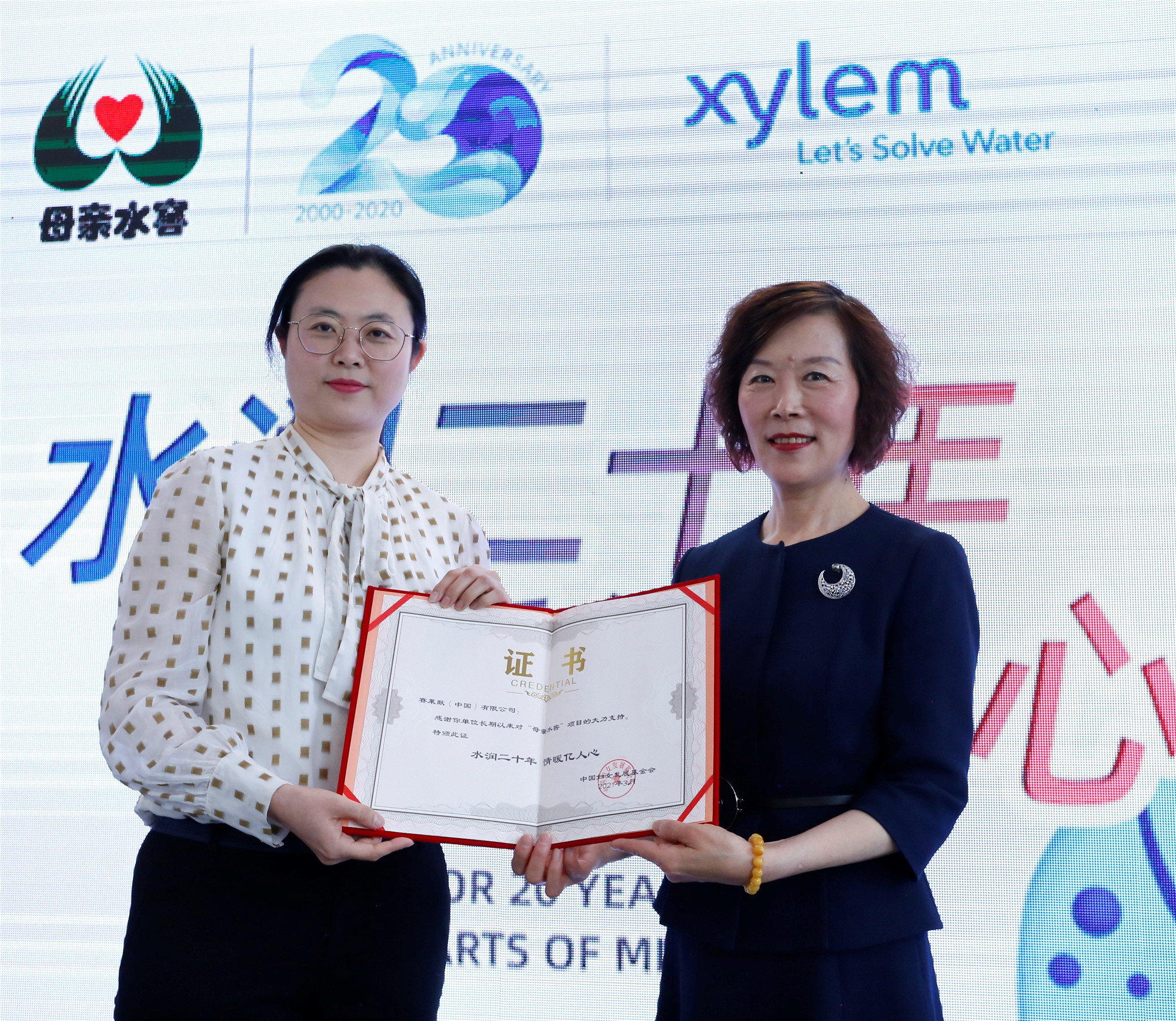 3.中国妇女发展基金会助理秘书长南静向赛莱默颁发母亲水窖20周年致谢企业纪念牌.jpg